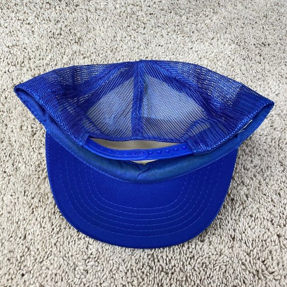 Vtg Midway Motors Snapback Hat Mesh Foam Trucker Blue White Corvette Logo Cap - Picture 6 of 10